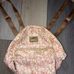 Calvin Klein Beige and Pink Logo Backpack